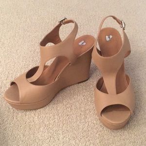 Lightly worn beige wedges